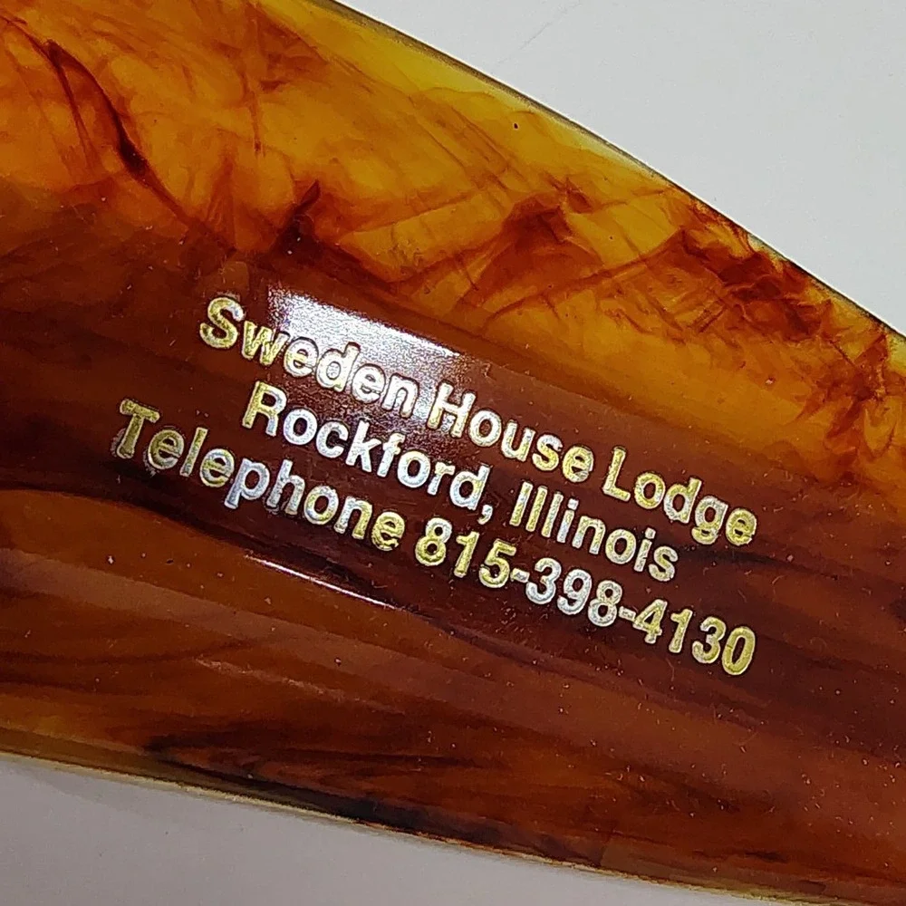 Vintage Sweden House Lodge Shoe Horn Rockford IL Marbled Brown Advertising 5.5in